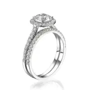 Bridal 14K White Gold Round Cut Diamond Engagement Ring Set 1.95 CT D/SI1