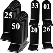 Remerry 50 Pcs Table Numbers 1-50 Acrylic Double Sided Number Cards Acrylic Tent Table Holders Tent Cards Wedding for Restaurant, 2.36 x 6.3 Inch (Black)
