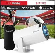Sannova Mini Projector 1080P Supported, 5G WiFi, 200 ANSI, Android 11, Automatic Keystone Correction, 180° Rotation Function - Portable Smart Home Cinema Projector with Shockproof Carry Bag
