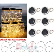 6 Pcs Solar Powered Mason Jar Lid Light 20 LED Fairy String Lights Garden Decor