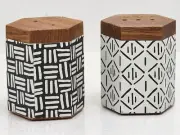 Thirstystone Modern Global Salt & Pepper Set, Acacia Wood, Black/White Geometric