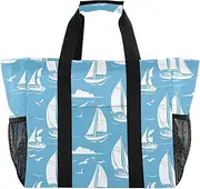 [sanluoli] Totes Collapsable Beach Bag With Compartments Canvas Laundry Tote Bag, Blue Simple Minimalist Sail Boats, 1 size