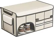 72L Car Trunk Organizer, Collapsible Car Storage Container with Lid, Multi Compartments Car Storage Organizer with Reflective Strip for SUV, Truck, Sedan (Beige)