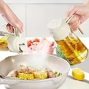 2 in 1 Oil Dispenser and Oil Sprayer, Olive Oil Spray Bottle, 500ml Glass Oil Bottle with Nozzle, Food-grade Oil Mister, Oil Spritzer, Oil Sprayer for Cooking, Kitchen, Salad, Barbecue(1 Pack)