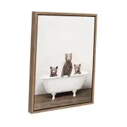Sylvie Three Little Bears in Vintage Bathtub Framed Canvas 24L" x 18W" Gold