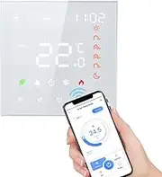 Smart Tuya WiFi Thermostat, Voice Control 16A Digital Programmable LCD Display Touchscreen Underfloor Heating Temperature Controller Digital Intelligent Wall Thermostat for Electric Heating White WiFi
