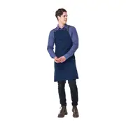 Poly Cotton Bib Apron Navy with Chocolate PU Strap Atlanta