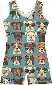 [FRODOTGV] Dogs Face Blue Girls Gymnastics Leotards Kids 1 Piecing Dance Unitards for Gymnastics, Dance, Cheer, Yoga