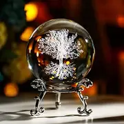 H&D HYALINE & DORA 60mm Tree of Life Crystal Ball with Stand Decorative Paperweight 3D Laser Engraved Glass Plant Life Tree Sphere Novelty Home Decor