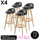 La Bella 4 Set Wooden Bar Stool 72cm Leila Leather Dining Chairs Kitchen - Black