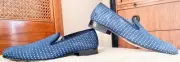 NIB MEZLAN Mens Blue/Bone Suede Slip-On Venetian Loafers US10/EU43 Made in SPAIN