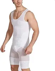 [WUJNANG] Men's Slimming Body Shaper Compression Shirt Abdomen Slim Vest Tummy Shaper Elastic,White-1X