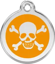 Red Dingo Skull & Cross Bones Orange Tag - Lifetime Guarantee - Cat, Dog, Pet ID