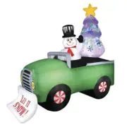 8' Snowman In Snow Truck Inflatable LED Lighted Outdoor Yard Christmas Decor