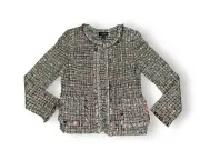 ST. JOHN Boucle Knit Blazer Fringe Trim Mohair Blend Multicolor sz 12, NWT $1495
