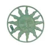 Zeckos Cast Iron Sun Face Decorative Wall Mounted Hanging Garden Hose Holder