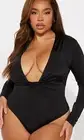 Fashion Nova Black Thong Microfiber Deep Twist Plunge Bodysuit Plus Size 3X