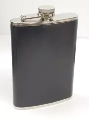 8oz STAINLESS STEEL FLASK w/ BLACK Leatherette Wrap - NEW!
