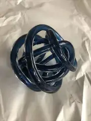 Glass Knot Sculpture Paperweight Blue Twist Abstract Modern Decor Fascinating