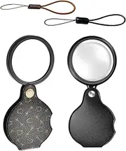 2PCS 15X Magnifying Glass Loupe Small Pocket Magnifying Lenses Glass Rotating Protective Holster and Leather Lanyard for Seniors Reading Inspection Coin Hobby Jewelry or Exploring (2 Black)