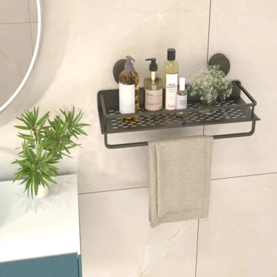 Rustproof Aluminum Alloy Towel Rack Storage Shelf 2in1 Wall-Mounted to Cosmetics