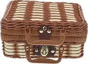 Totority Vintage Rattan Handbag Picnic Basket Portable Simulated Wicker Storage Bin for Outdoor Events Weddings and Valentine's Day Generous Capacity for Versatile Use