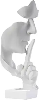 aboxoo Silence is Gold Thinker Statue, Modern and Simple Resin Things, Creative Abstract Figurine Sculptures for Entrance, Creative Room Home, Office Study, Piano Decor (Large White)