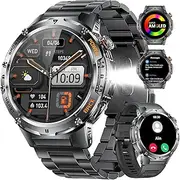 [HIRREO] Smart Watch for Men(Answer/Make Call), 100+ Sports Modes Fitness Smartwatches, 1.43'' AMOLED/600mAh/LED Flashlight/Pedometer, 5ATM Waterproof Smartwatch, Rugged Smart Watches for Android iOS