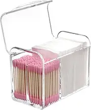 SVNXI 3 Partitions Cotton Ball and Swab Holder Organizer with Lid Clear Acrylic Cotton Pad Container for Cotton Swabs Q-Tips Make Up Pads Cosmetics and More (Clear)
