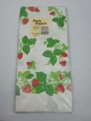 Vintage Gibson Party Papers Soft Crepe Table Cover Strawberries 54" x 96"
