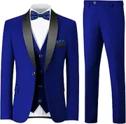 [ZKHOECR] Men's 3 Piece Slim Fit Suit One Button Shawl Lapel Jacket Vest Pants Tuxedo Set with Bow Tie Pocket Square