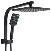 WELS 10" Rain Shower Head Set Square 3-Mode Handheld Shower Gooseneck Black