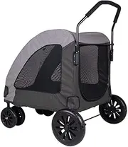 Large Dog Stroller Pet Stroller Folding Stroller Outing Stroller Extra Large Space (Color : Gray, Size : 80 * 64 * 110cm)