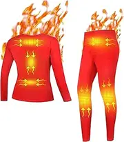 [IMYOGI] Cozy Electric Heated Thermal Underwear Set Women, Top Pants Base Layer USB Charging Heated Winter Warm Long Sleeve Set for Skiing Camping
