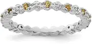 [Stackable Expressions] 925 Sterling Silver Polished Prong set Stackable Citrine and Diamond Ring Size 9-Stackable-Ring for Women