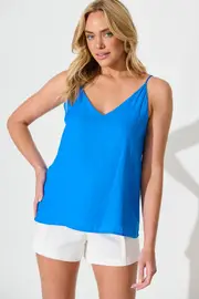 Rowland Cami Top Spaghetti Strap in Bright Blue Satin 8