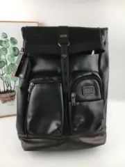 Ship within 1 business day TUMI Cow skin Roll Top Leather Backpack Bag Black
