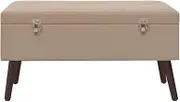 Velvet Storage Bench | 80 cm Entryway Bench with Storage Compartment | Space-Saving Entryway Seating for Small Spaces | Beige Fabric Bench for Hallway & Bedroom