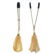 Spartacus Tweezer Nipple Clamps With Chain Tassel - Gold