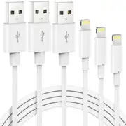 3 Pack 2m Long Data Transfer Charger Charging USB Cable Cord for Apple iPhone iPad iPod Bulk White TPE Plastic