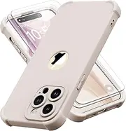 ORETECH Designed for iPhone 14 Pro Max Case with [2 x Tempered Glass Screen Protector] [Shockproof Protective] Soft TPU Silicone Phone Case for iPhone 14 Pro Max Case-6.7''Stone White