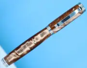 Shakespeare Polished Stainless Steel Rollerball Pen Caramel Swirl Lucite