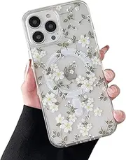 [ZTOFERA] for iPhone 14 Pro Max Case, Magnetic Clear Floral Compatible with MagSafe Shockproof TPU Phone Cover - White Flower