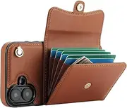 GoshukunTech for iPhone 16 Plus Case,Wallet Case Card Holders for iPhone 16 Plus,PU Leather Card Slots Phone Cover Kickstand Feature with Strap Wrist, Crossbody Lanyard [Brown]