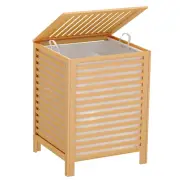 VASMIA Laundry Hamper with Lid, 2 Section 31.7Gal/120L Bamboo Large Laundry B...