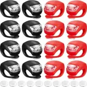 16 Pcs Silicone Bicycle Bike Cycle Safety LED Head Front & Rear Tail Light Set