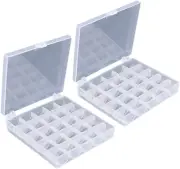 AKIRO 25 Slot Bobbins Storage Box for Sewing Machine - 2 Pack Plastic Case