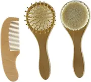 HONMEET Wooden Hair Brush Set Hair Brush Comb Natural Wool Scalp Care for Newborns Grooming Kit