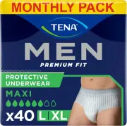 TENA Men Protective Underwear, Large,Level 4 for Heavy BladderWeakness,40(10X4 P