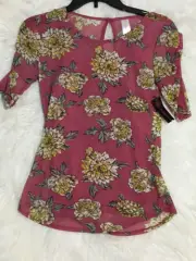 No Boundaries Blouse Top Mauve Short Sleeve Floral Print Juniors SMALL 3/5 NWT